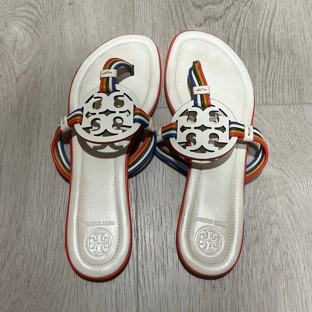 Tory Burch New Ivory Multi Mignon Calf Leather Thong Sandals